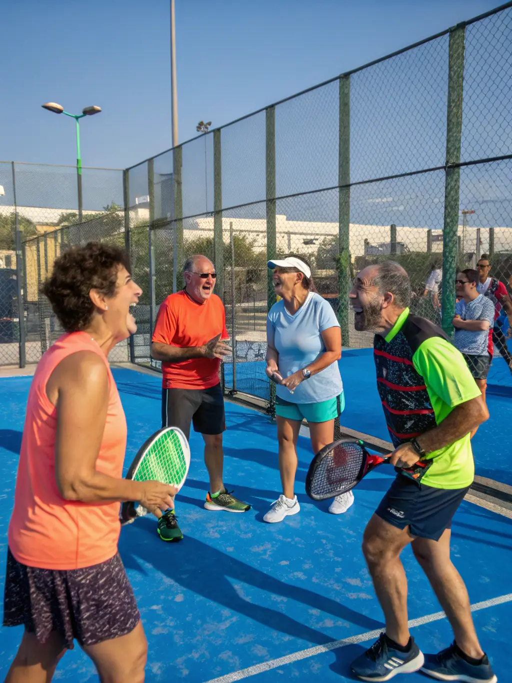 A welcoming scene of diverse community members enjoying racquet sports together on the courts.